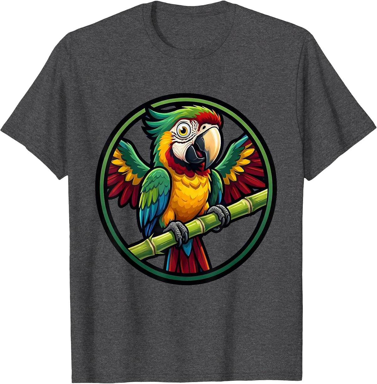 Men's Dominican Tropical Parrot Sugar Cane Illustration T-Shirt - Dark Heather Grey