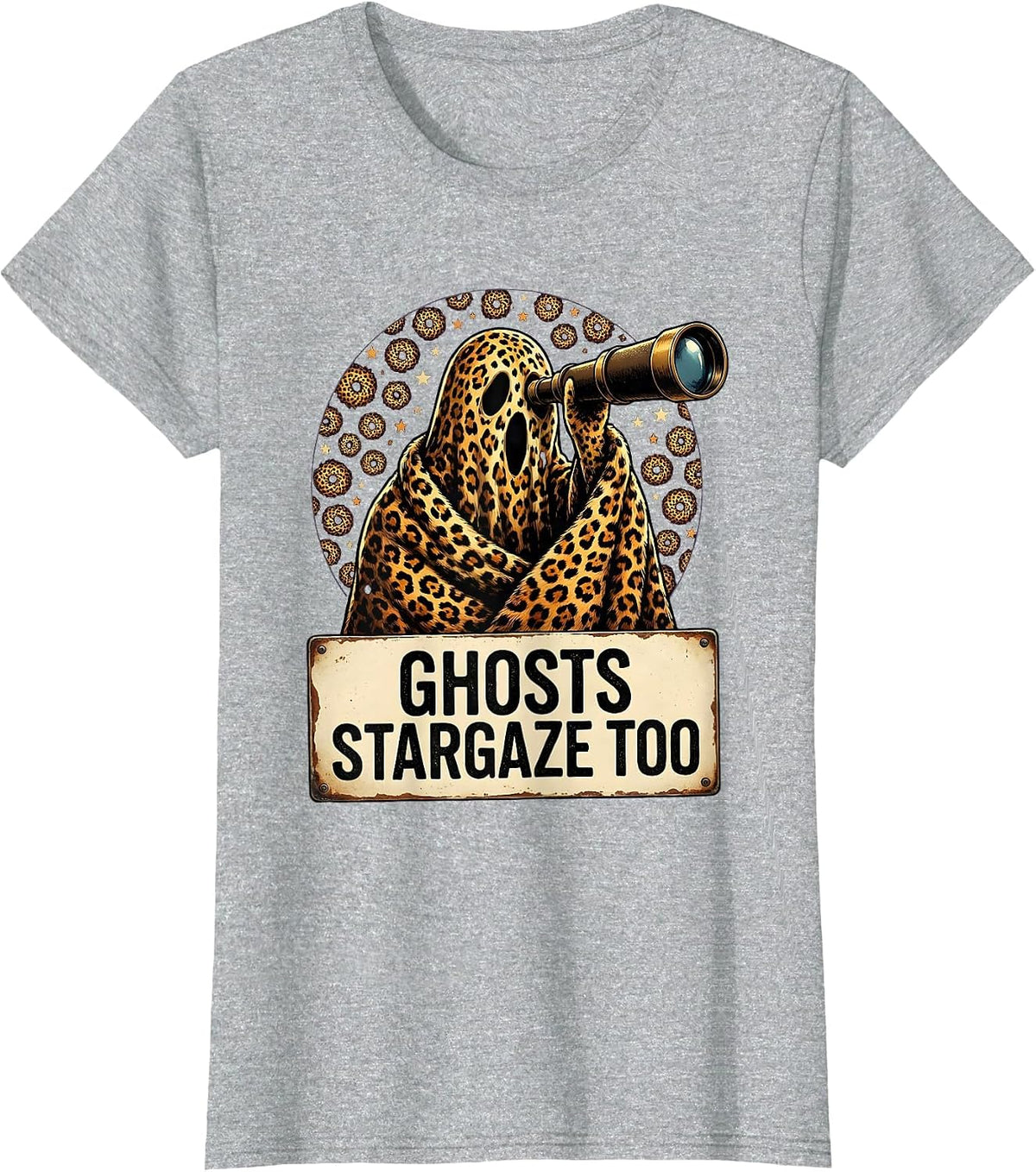 Women's Ghosts Stargaze Too Halloween Telescope Design T-Shirt - Heather Grey