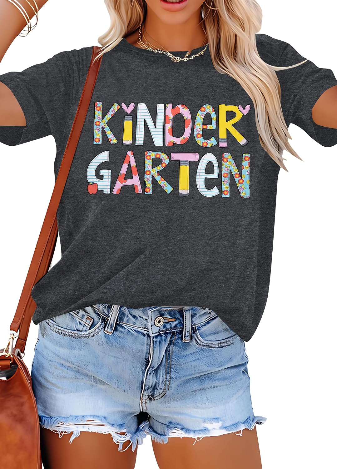 Teacher Shirts Women Kindergarten Shirt Teaching Graphic Tees - Grey