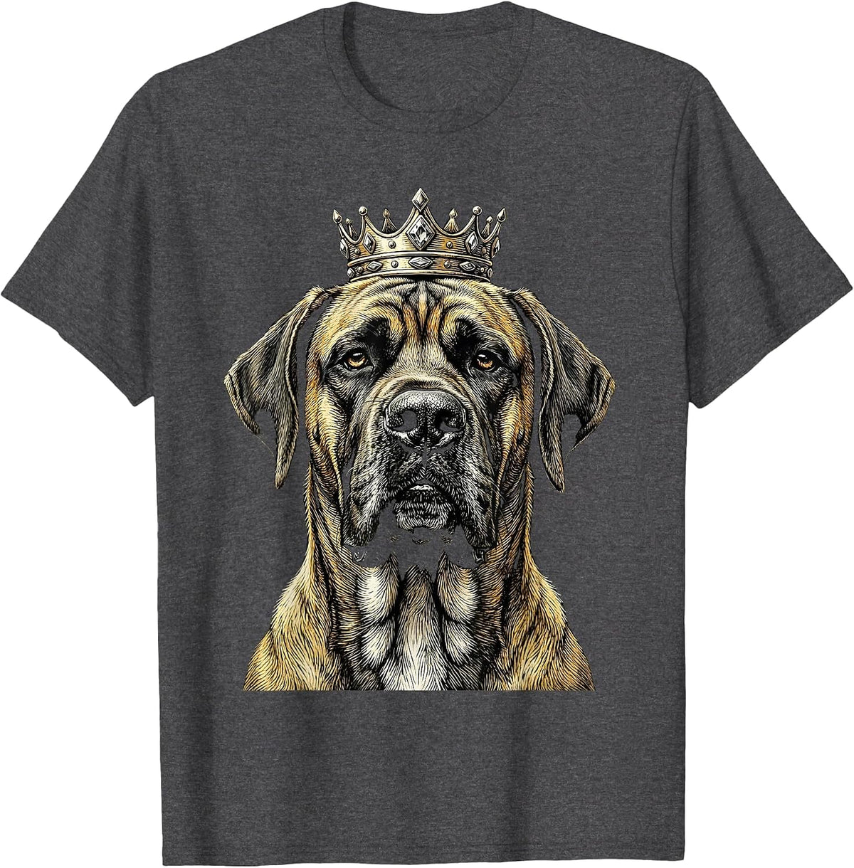 Men's Great Dane With Tiny Crown Illustration T-Shirt - Dark Heather Grey