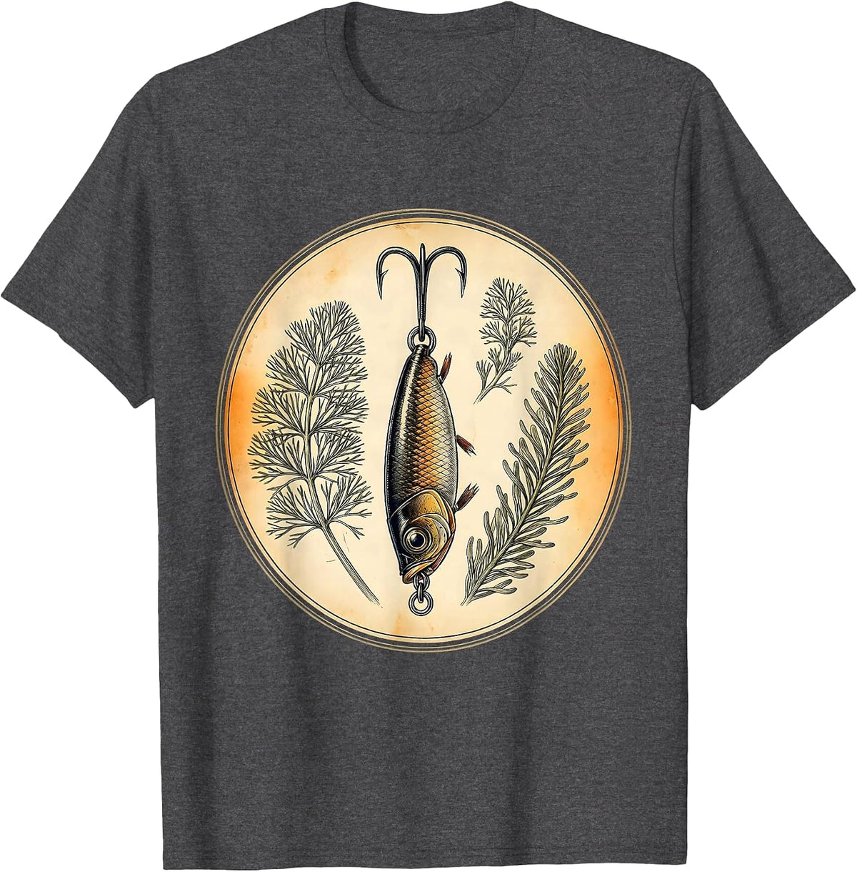 Underwater Fishing Lure Sinking Illustration T-Shirt - Dark Heather Grey
