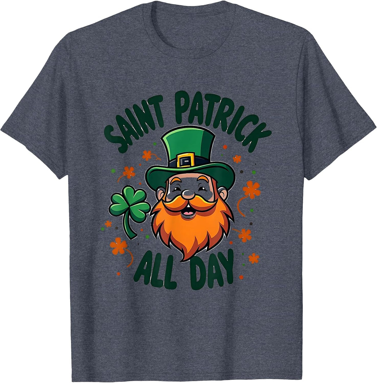 Saint Patrick All Day Irish Celebration Design T-Shirt - Heather Blue