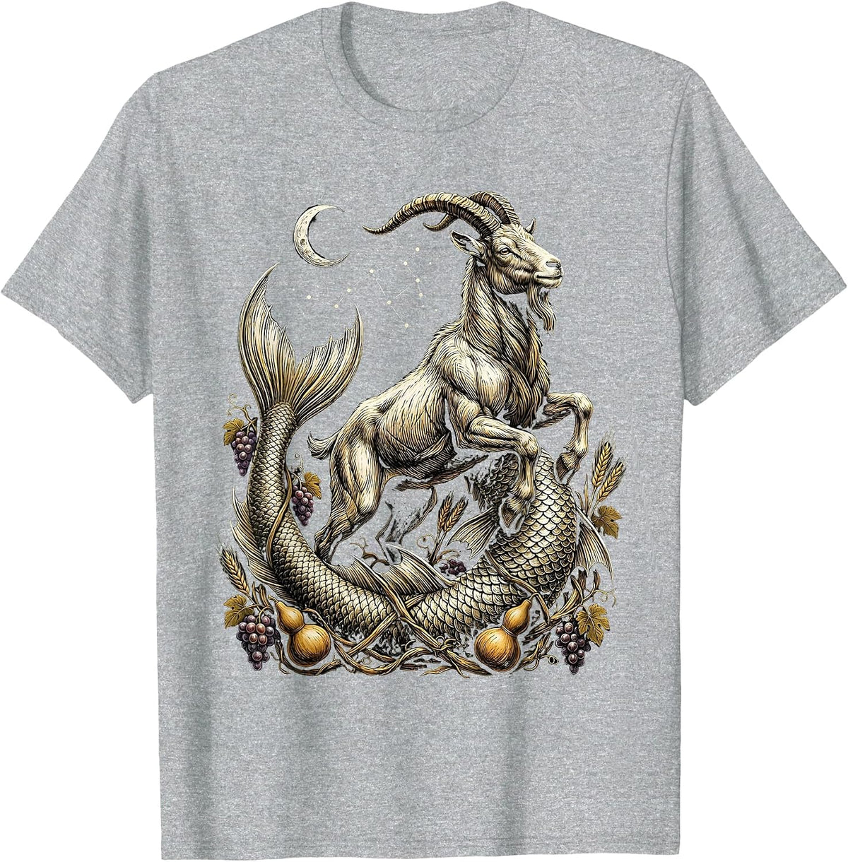 Men's Capricorn Sea-Goat September Harvest Vine Zodiac T-Shirt - Heather Grey