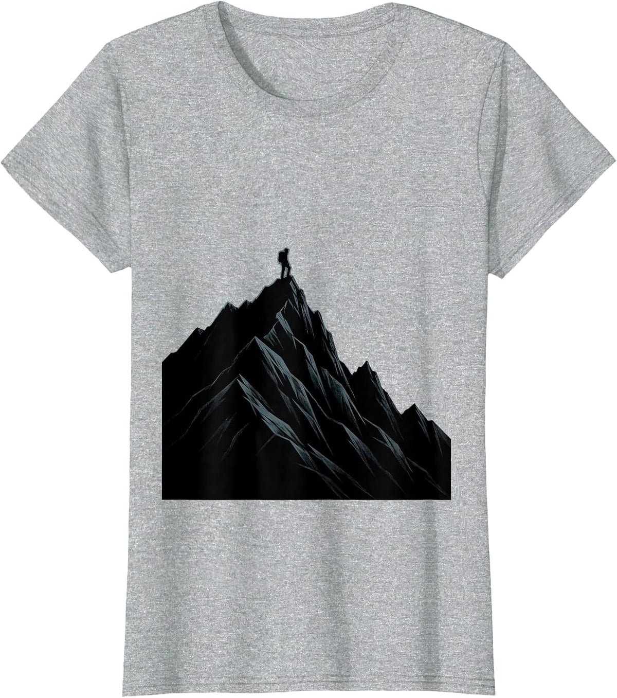 Lone Hiker Mountain Ridge Silhouette Design T-Shirt - Heather Grey