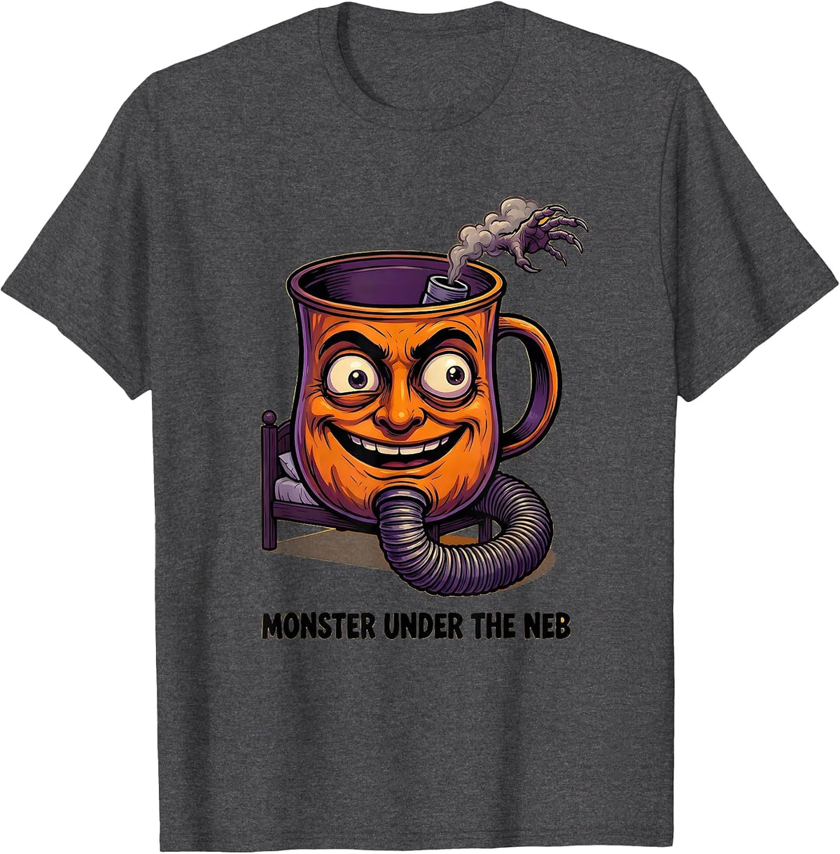 Monster Under The Neb Cartoon Respiratory Therapist T-Shirt - Dark Heather Grey