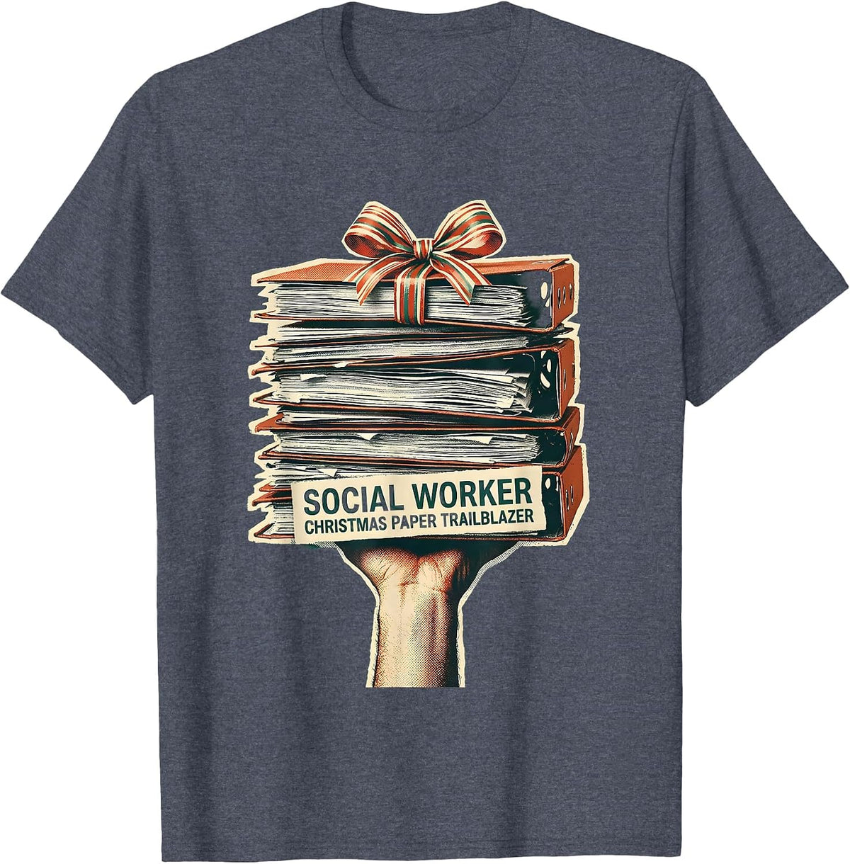 Social Worker, Christmas Paper Trailblazer Funny T-Shirt - Heather Blue