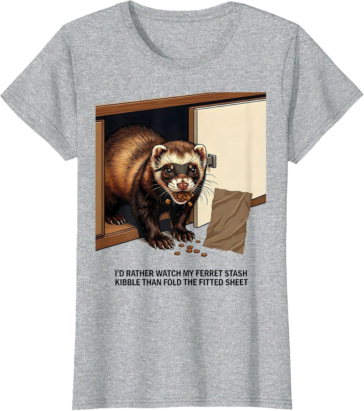 I'd Rather Watch My Ferret Stash Kibble Funny Ferret Lover T-Shirt - Heather Grey