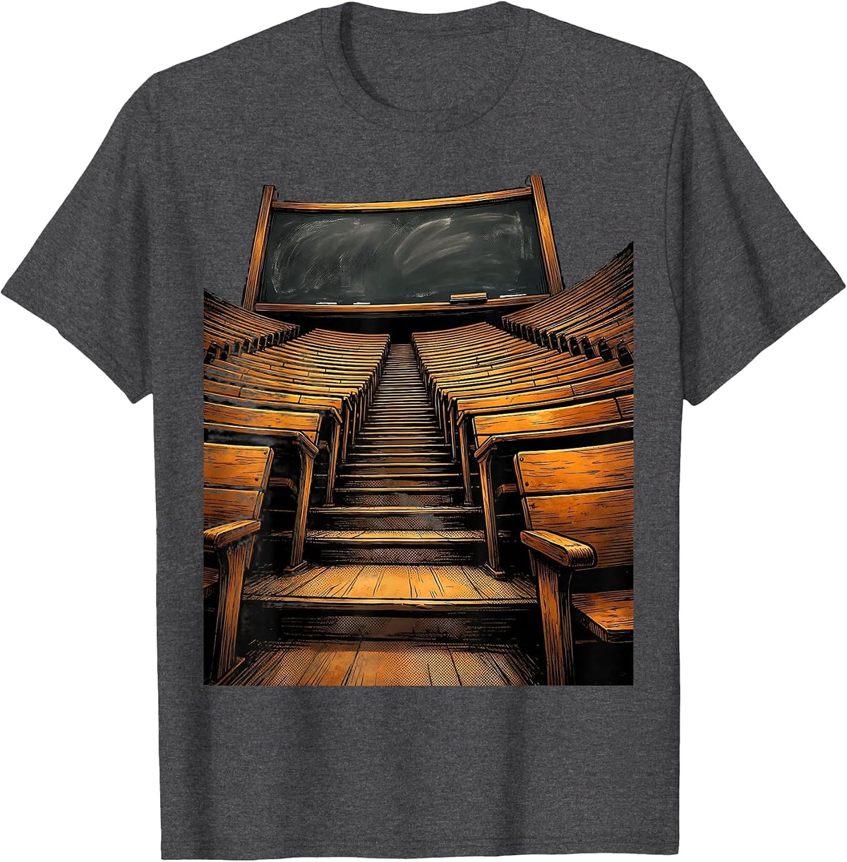 Classic College Lecture Hall Illustration T-Shirt - Dark Heather Grey