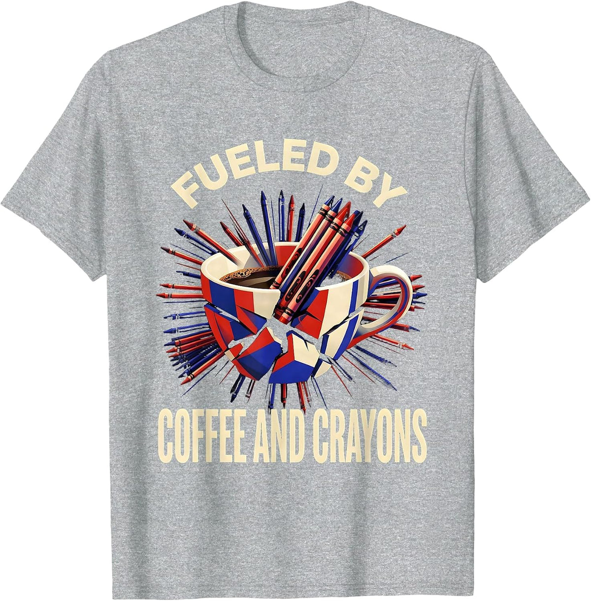 Men's Fueled by Coffee and Crayons 2nd Grade Teacher T-Shirt - Heather Grey