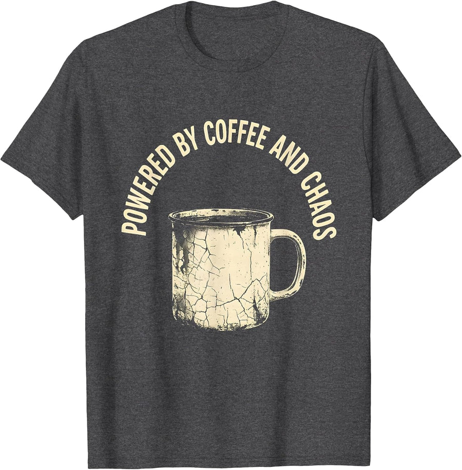 Men's Powered by Coffee and Chaos 5th Grade Teacher T-Shirt - Dark Heather Grey