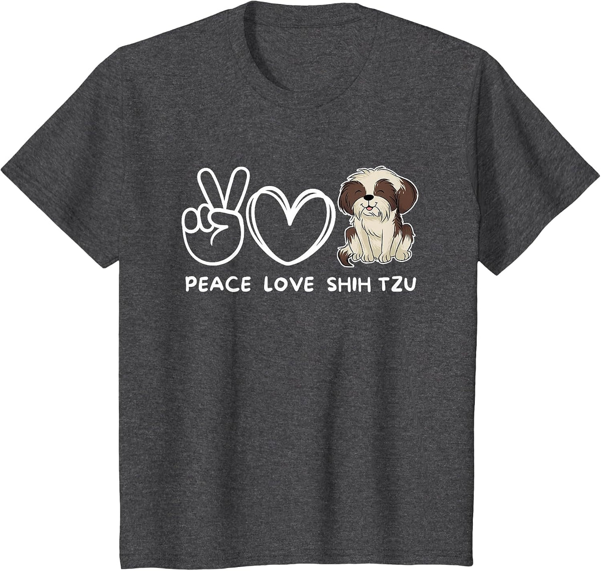 Peace, Love Shih Tzu Retro Shih Tzu Lover T-Shirt - Dark Heather Grey