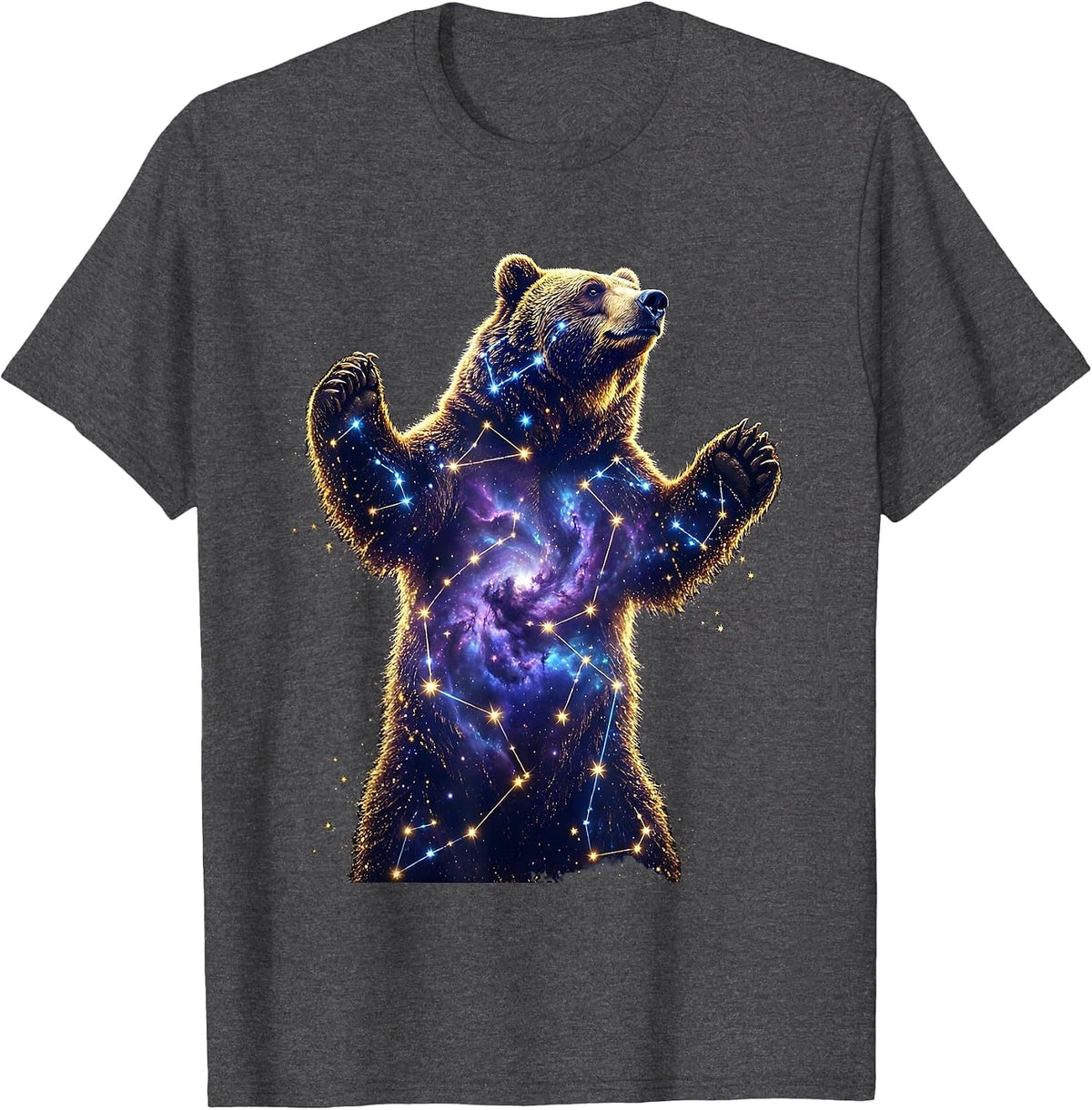 Men's Bear Constellation Silhouette Galaxy Star Art T-Shirt - Dark Heather Grey