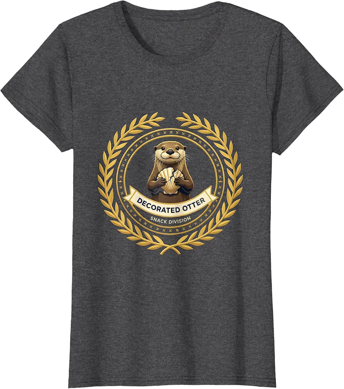 Women's Decorated Otter Snack Division Funny Otter Lover Humor T-Shirt - Dark Heather Grey