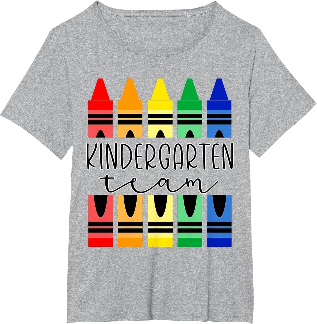 Colorful Crayon Kindergarten Team Tee for Teachers Students T-Shirt - Heather Grey