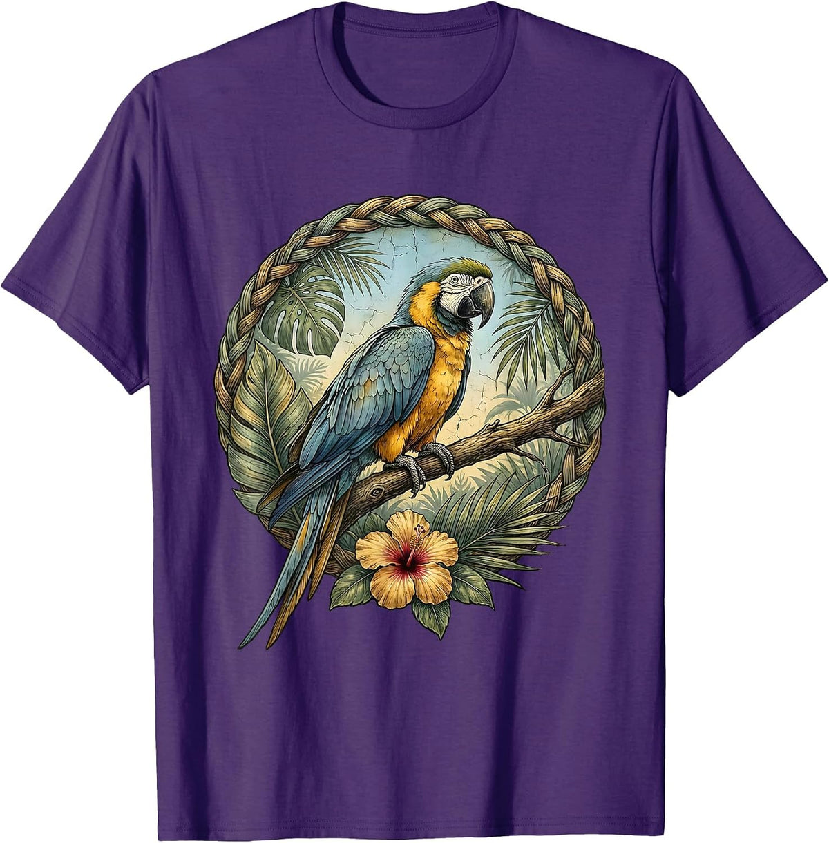 Men's Dominican Republic Blue-Winged Parrot Jungle Art T-Shirt - Purple