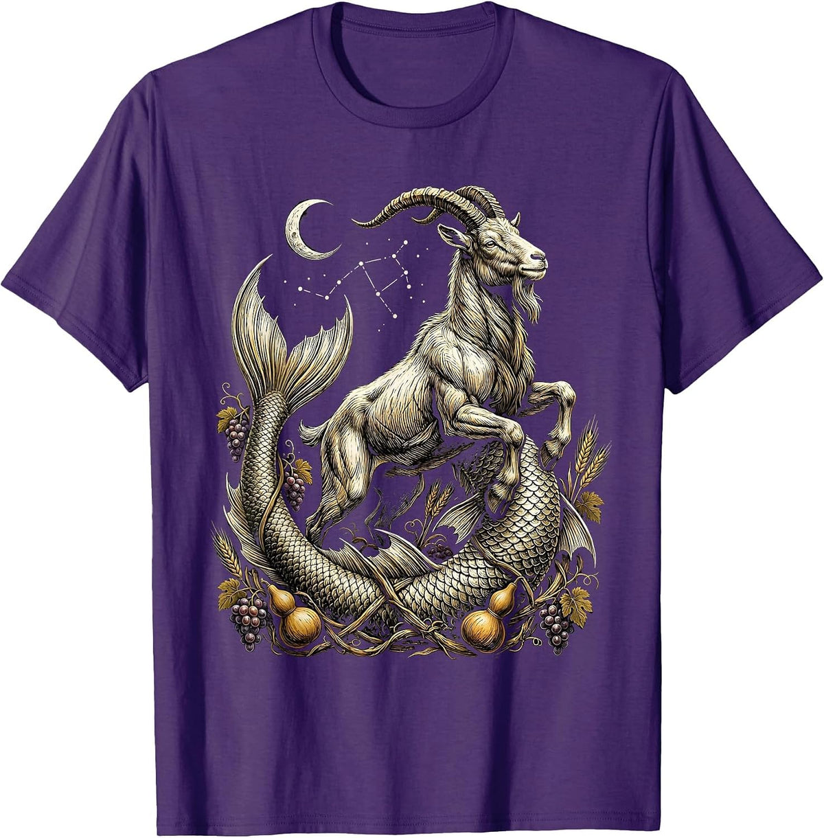Men's Capricorn Sea-Goat September Harvest Vine Zodiac T-Shirt - Purple