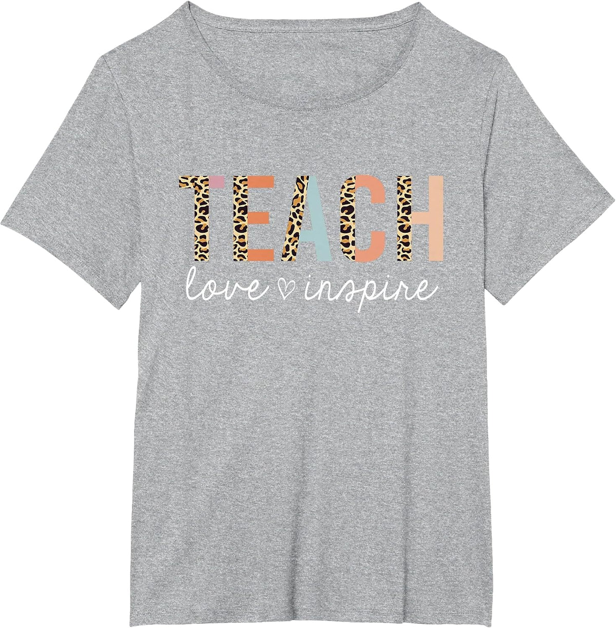 Teach Love Inspire Leopard Back to School Cute Teacher T-Shirt - Heather Grey