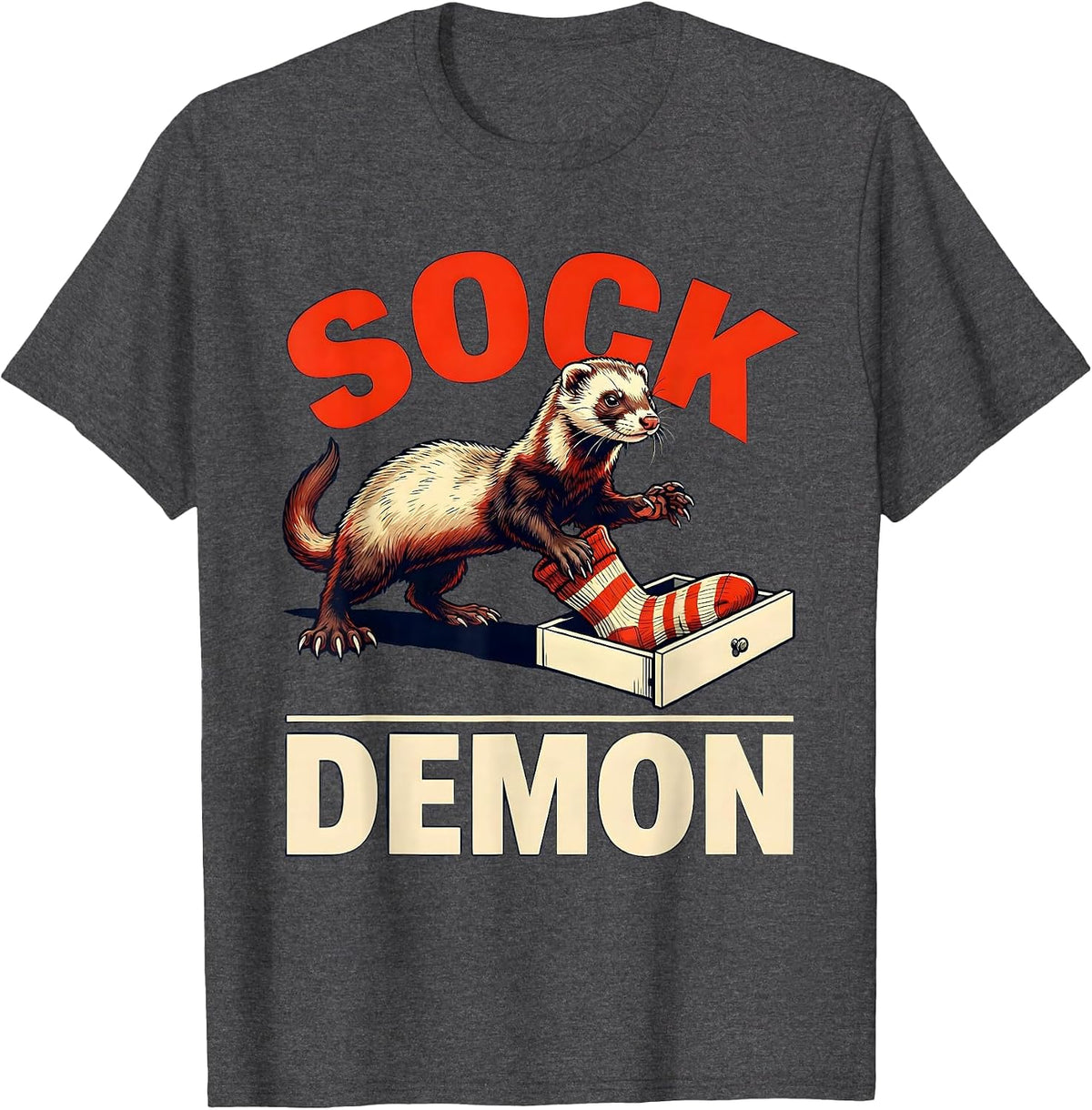Men's Sock Demon Funny Ferret Lover Gift T-Shirt - Dark Heather Grey