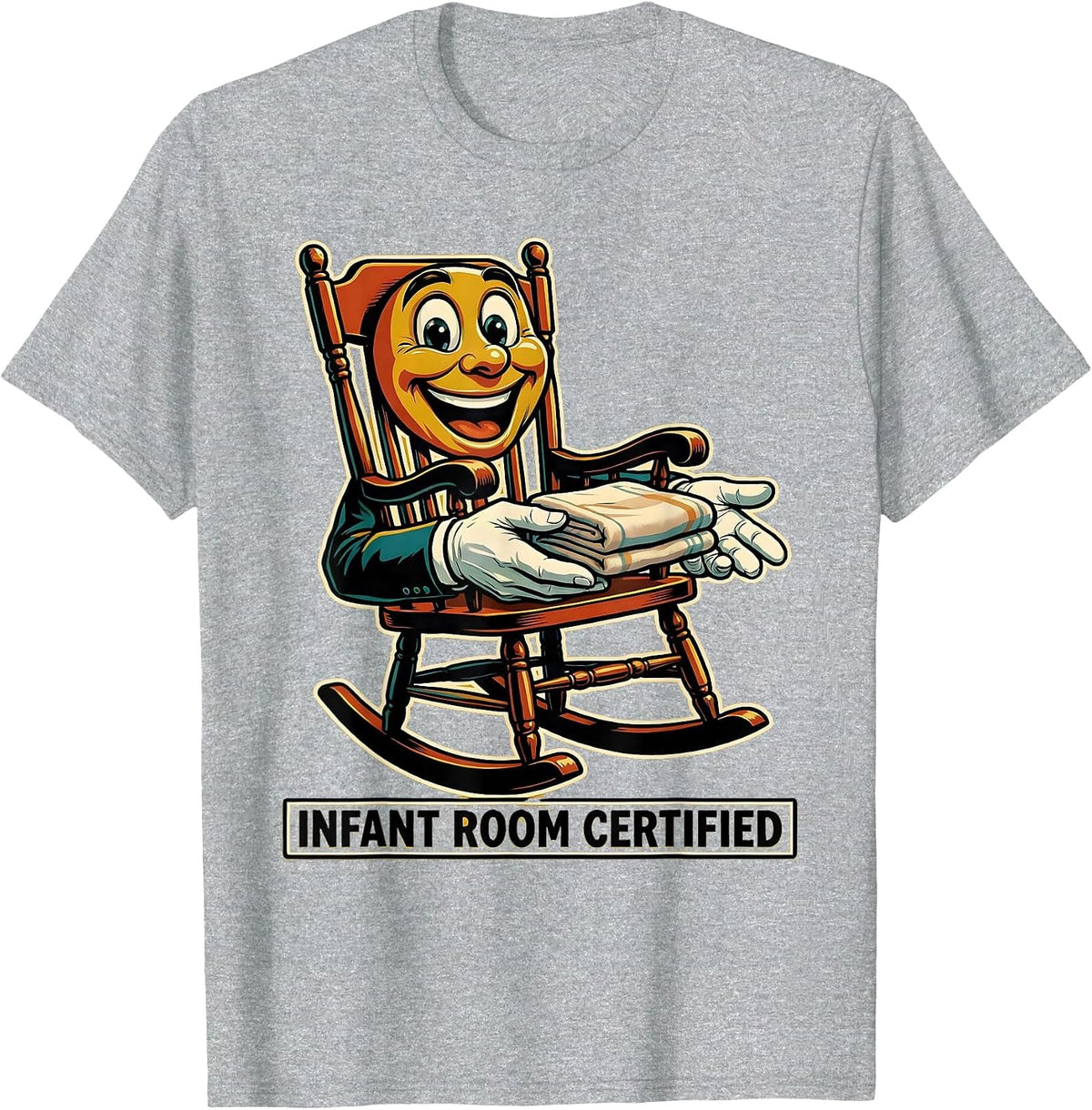 Men's Infant Room Certified Retro Daycare Provider Teacher Humor T-Shirt - Heather Grey