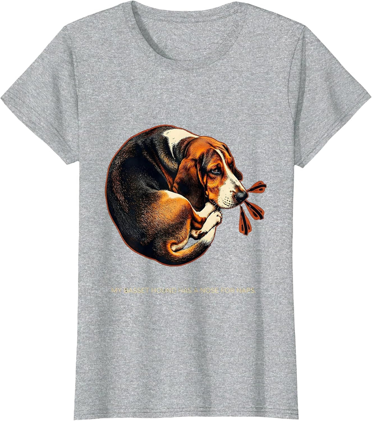My Basset Hound Has A Nose For Naps Funny Basset Hound Lover T-Shirt - Heather Grey