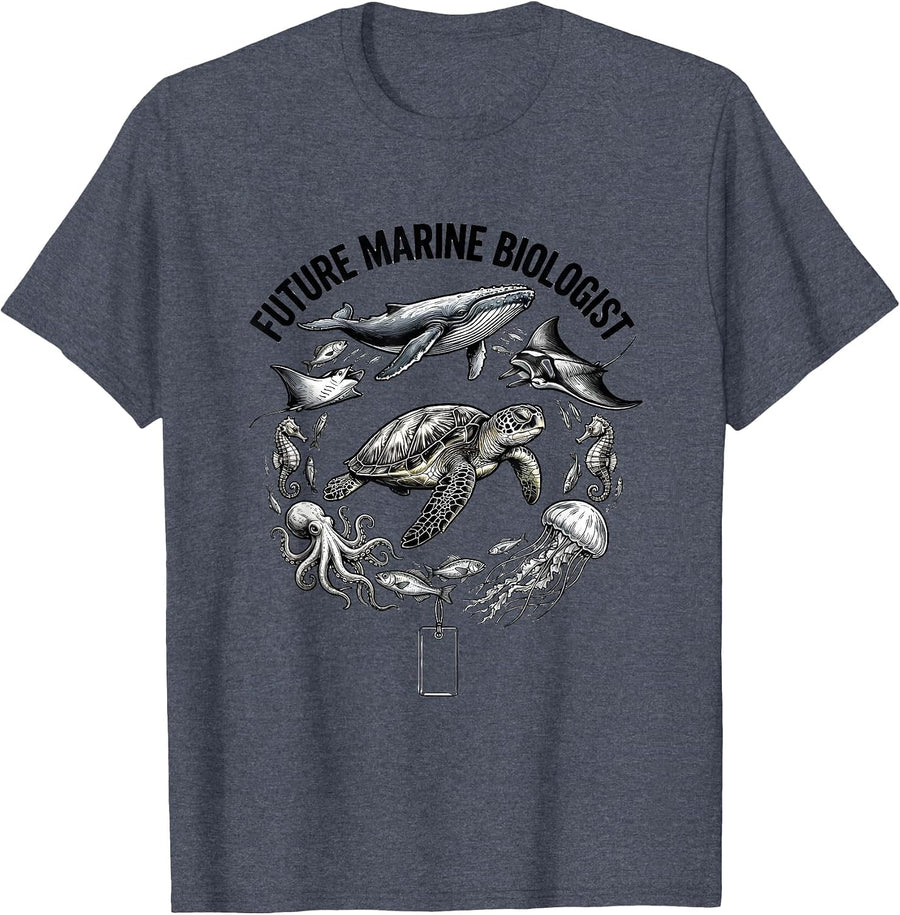 Future Marine Biologist Ocean Sea Creatures Nature Lover T-Shirt - Heather Blue