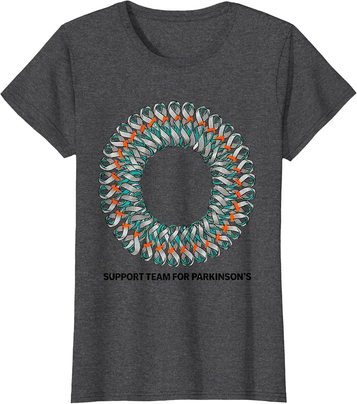 Women's Support Team For Parkinson's Awareness Ribbon Support Squad T-Shirt - Dark Heather Grey