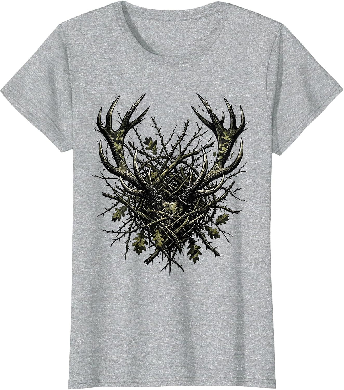 Camo Deer Antlers Hunting Graphic Design T-Shirt - Heather Grey