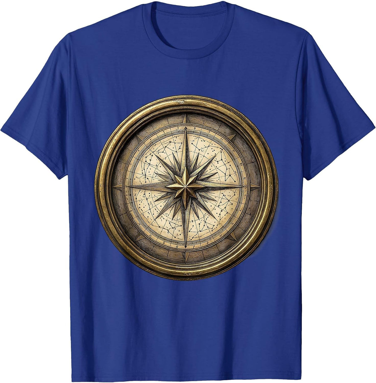 Men's Star Chart Unrolled on Wooden Desk Illustration T-Shirt - Royal Blue