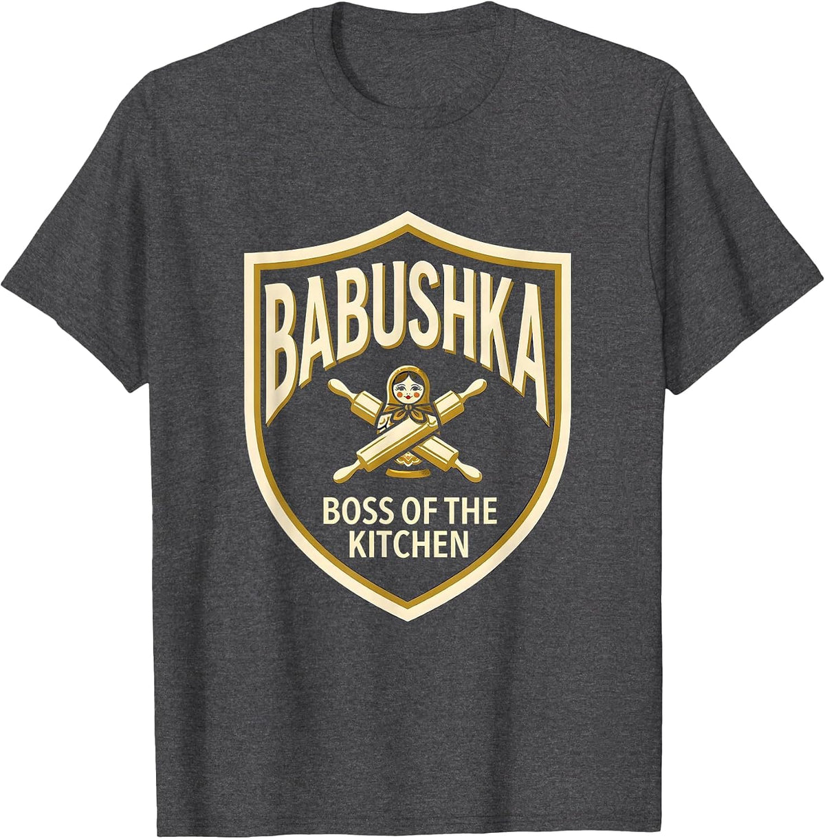 Men's Babushka — Boss Of The Kitchen Funny Russian Heritage Gift T-Shirt - Dark Heather Grey