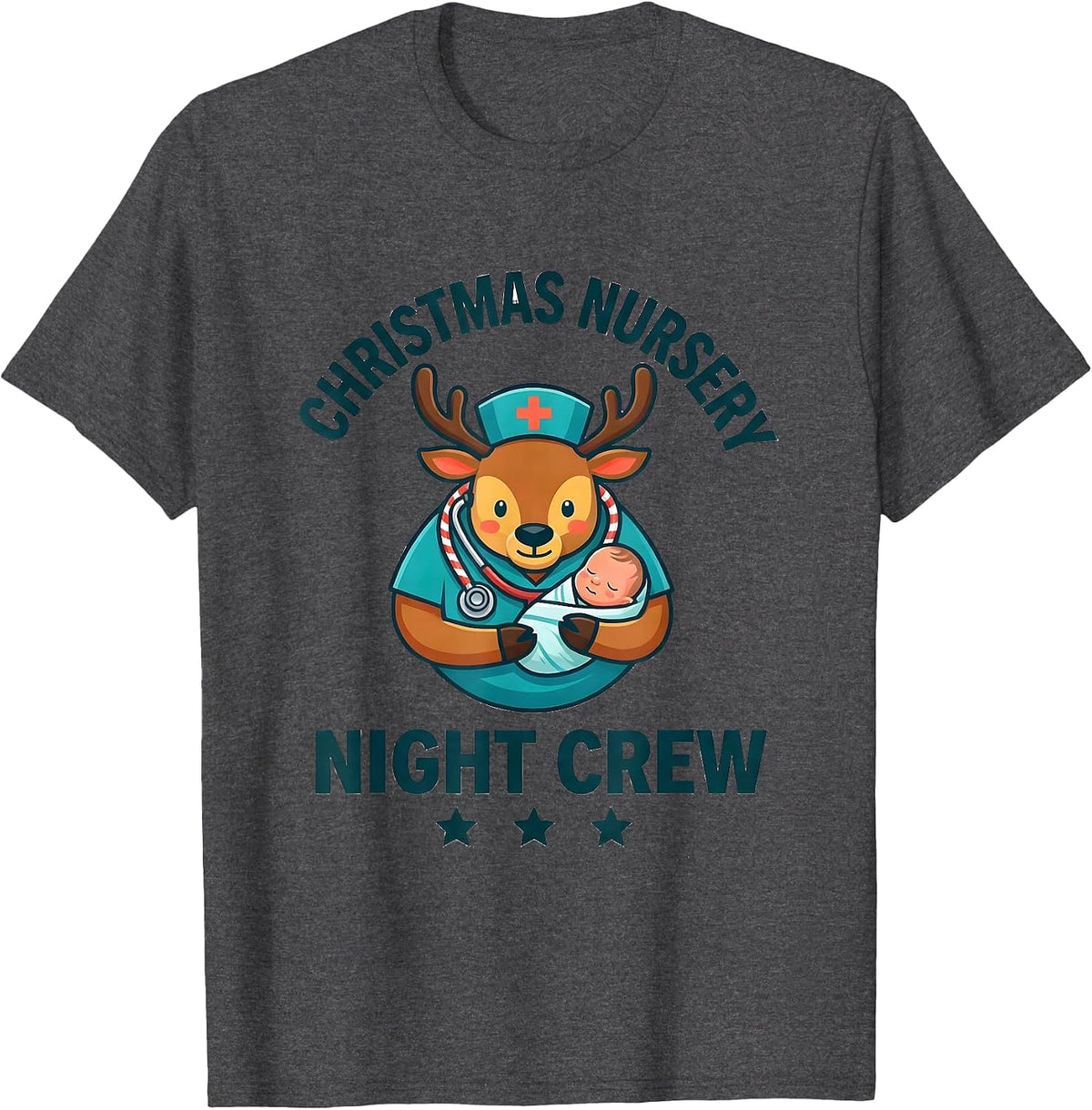 Men's Christmas Nursery Night Crew Funny Nurse Christmas ICU NICU T-Shirt - Dark Heather Grey