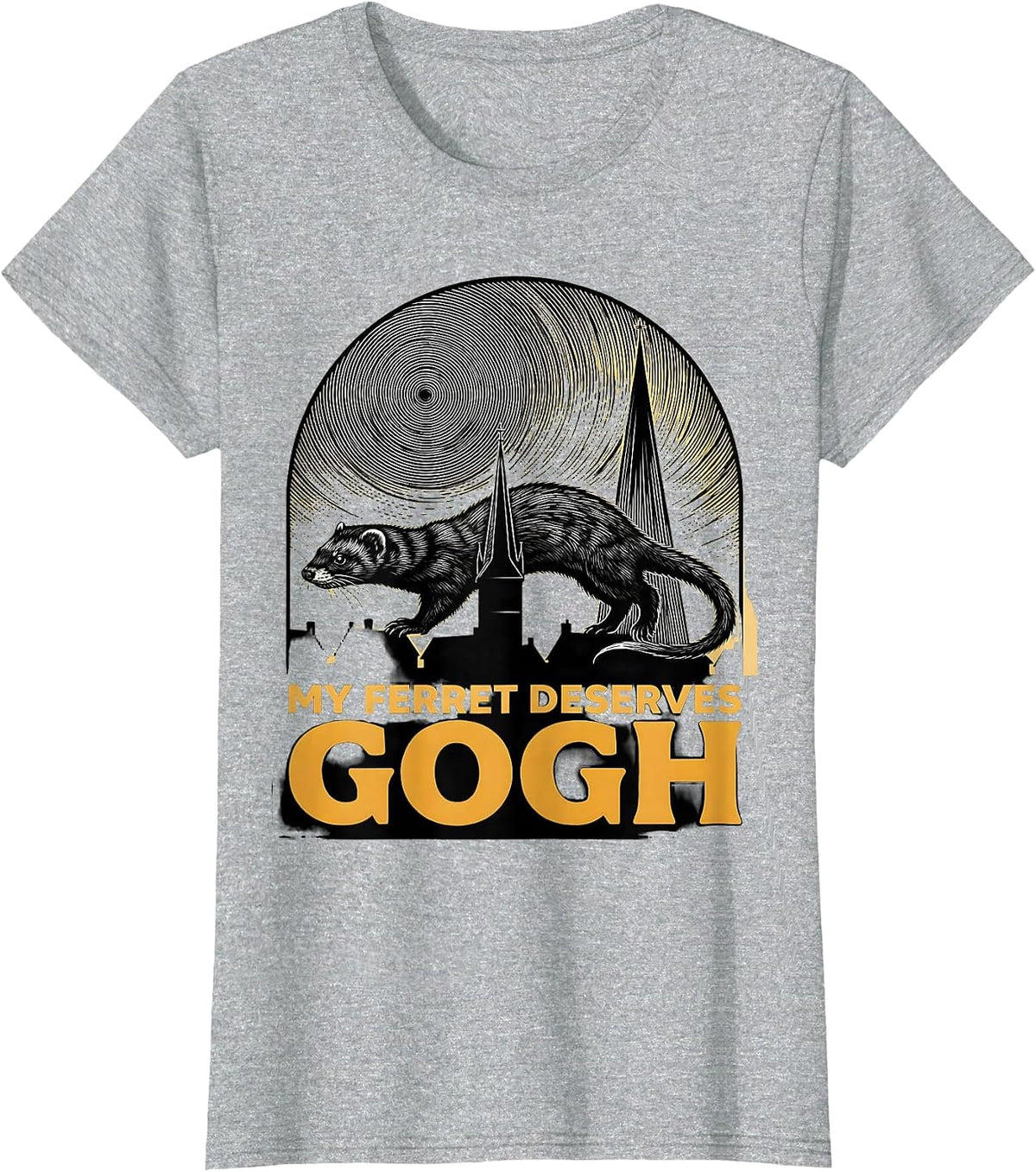 Women's My Ferret Deserves Gogh Funny Ferret Lover Van Gogh Parody T-Shirt - Heather Grey