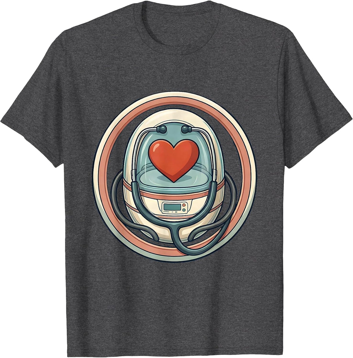 Men's NICU Nurse Incubator Heart Stethoscope Graphic T-Shirt - Dark Heather Grey