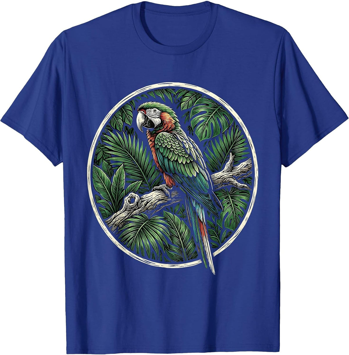 Puerto Rican Parrot Jungle Canopy Illustration T-Shirt - Royal Blue