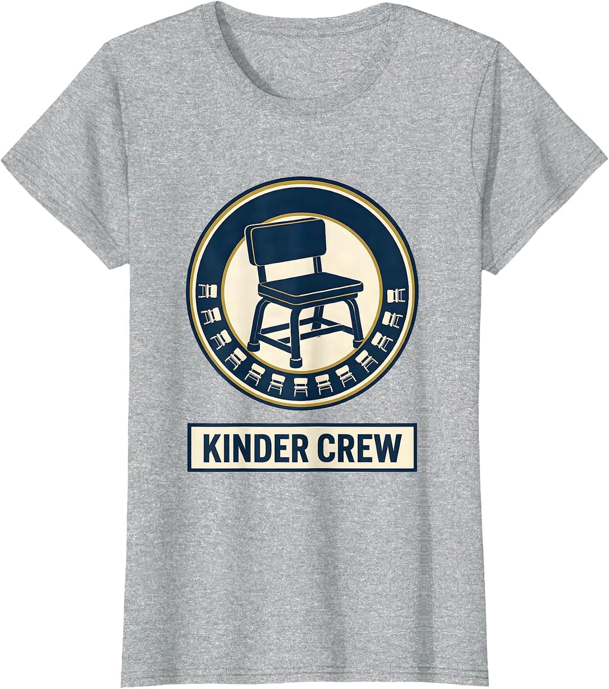 Kinder Crew Cute Kindergarten Teacher Back to School Emblem T-Shirt - Heather Grey