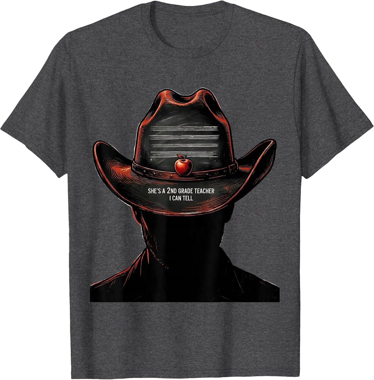 She's A 2nd Grade Teacher, I Can Tell Western Cowgirl Back T-Shirt - Dark Heather Grey