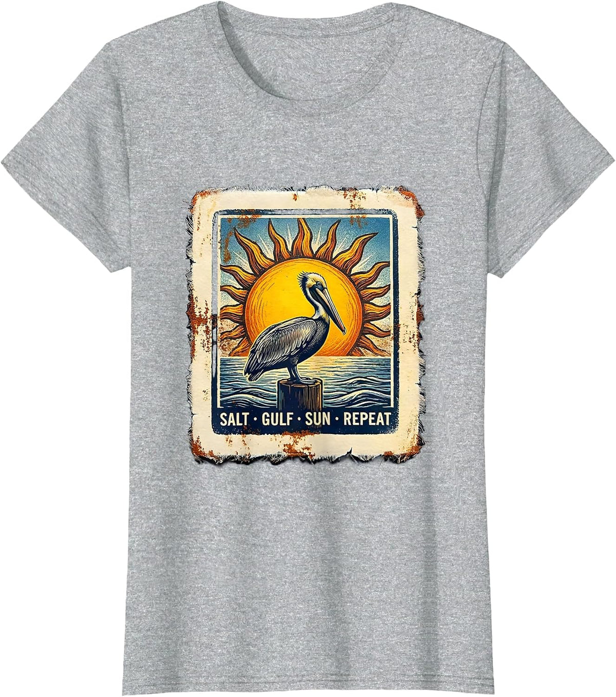 Salt Gulf Sun Repeat Gulf of Mexico Design T-Shirt - Heather Grey