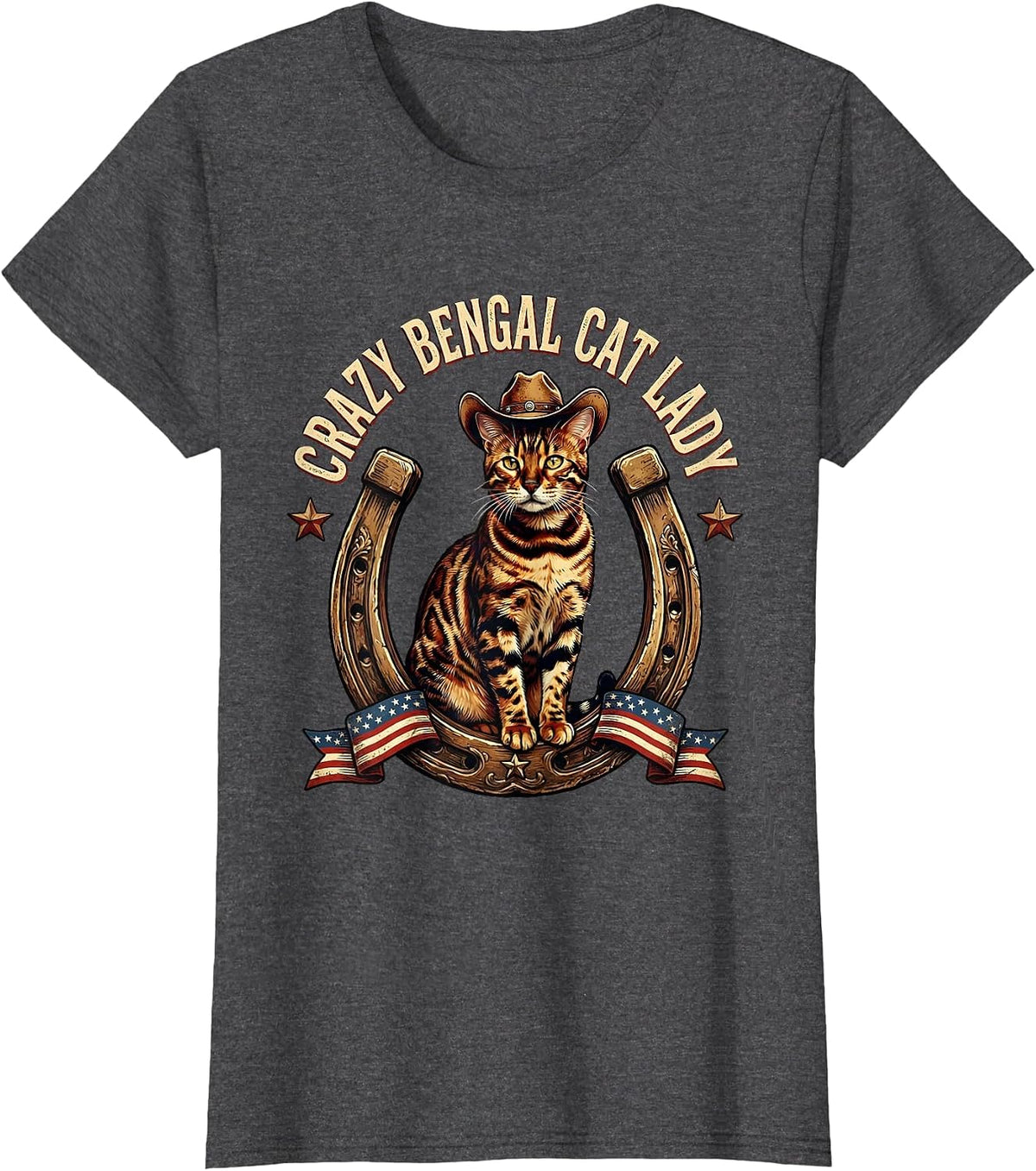 Women's Crazy Bengal Cat Lady Cat Lover Design T-Shirt - Dark Heather Grey