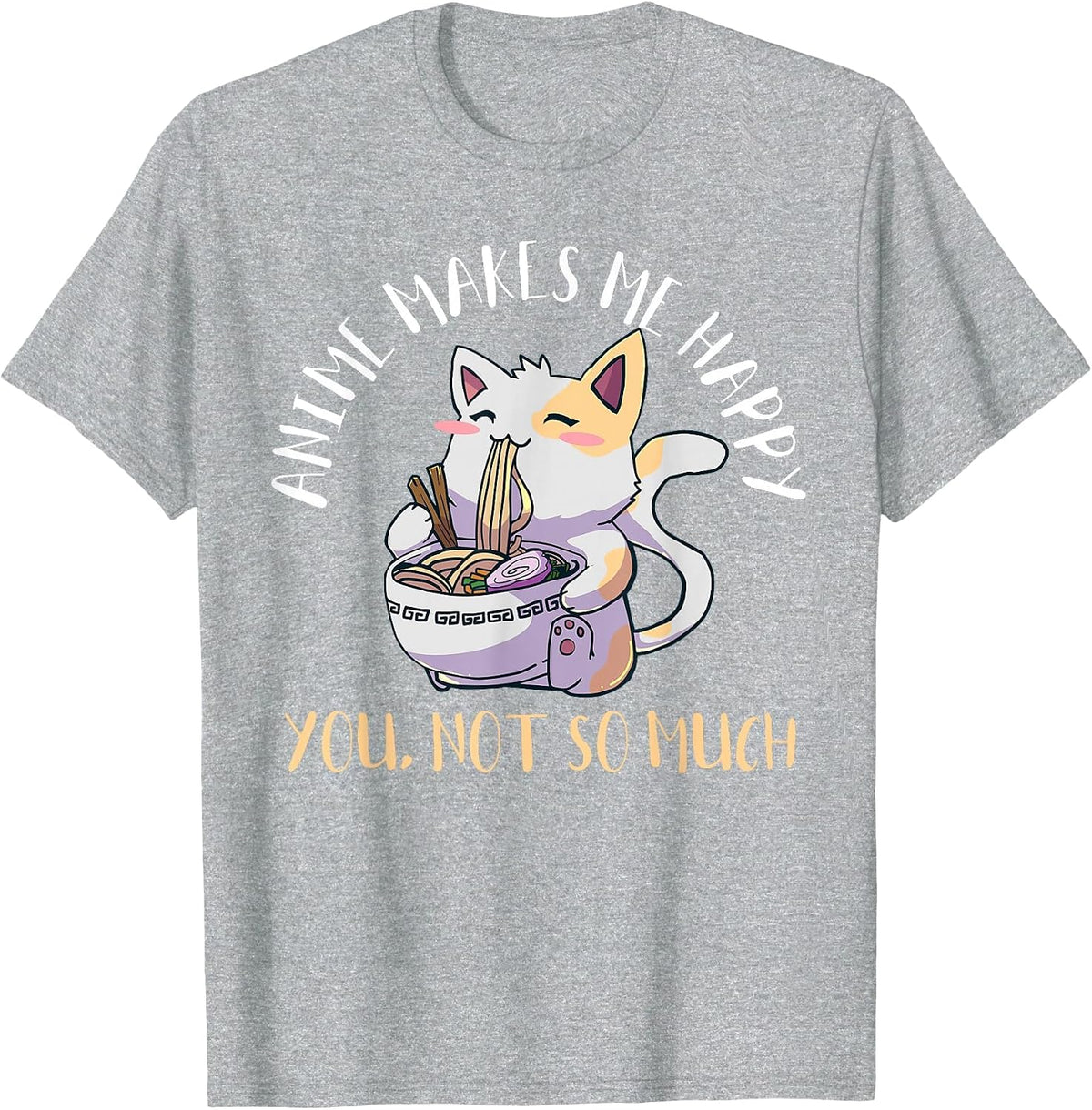 Kawaii Neko Anime Cat T-Shirt - Heather Grey