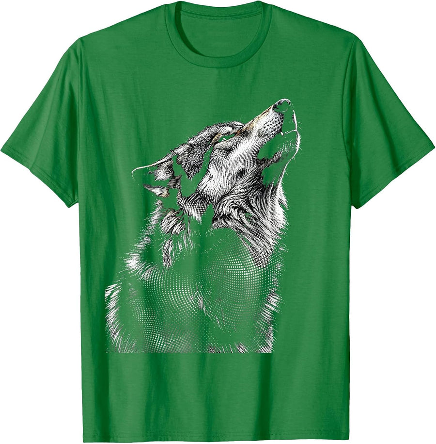 Men's Constellation Wolf Silhouette Dot Art Design T-Shirt - Kelly Green