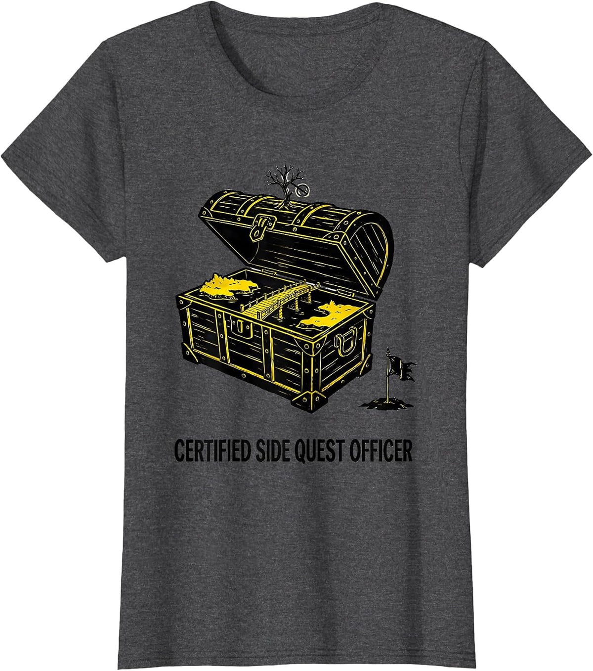 Women's Certified Side Quest Officer Funny RPG Gamer Humor T-Shirt - Dark Heather Grey