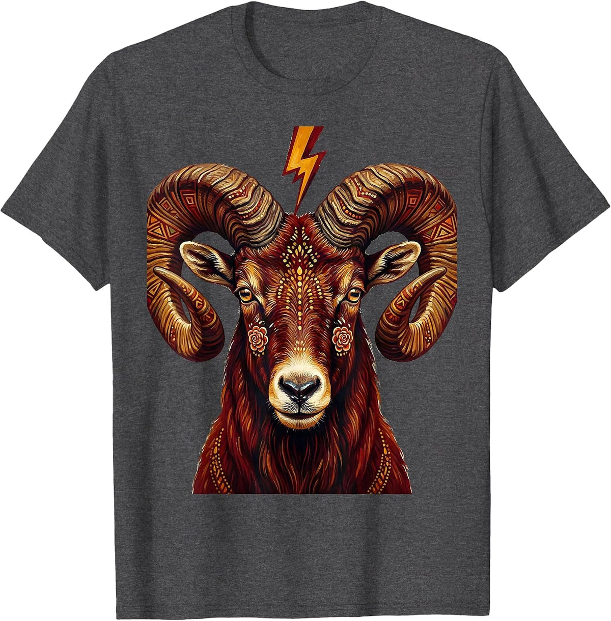 Goat Lightning Bolt Curved Horns Graphic Design T-Shirt - Dark Heather Grey
