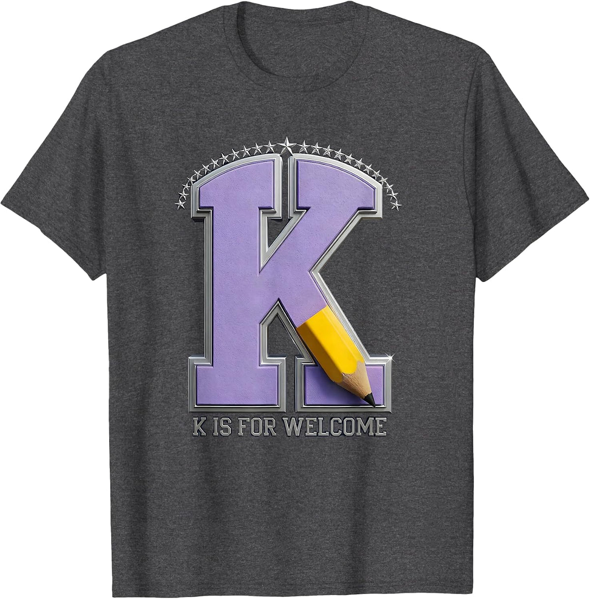 K Is For Welcome Retro Kindergarten Teacher Back to School T-Shirt - Dark Heather Grey