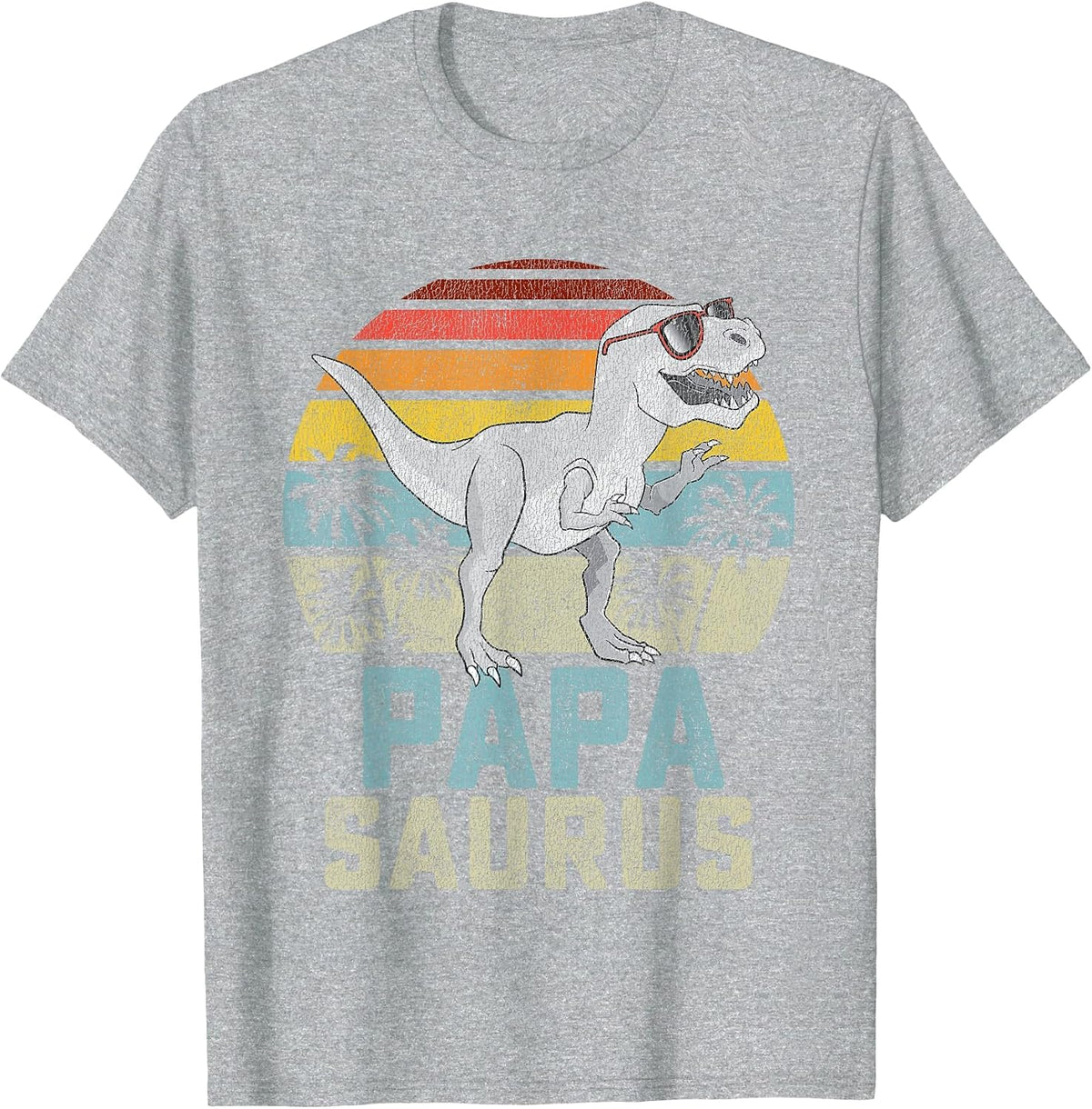 Papasaurus T Rex Dinosaur Papa Saurus Family Matching T-Shirt - Heather Grey