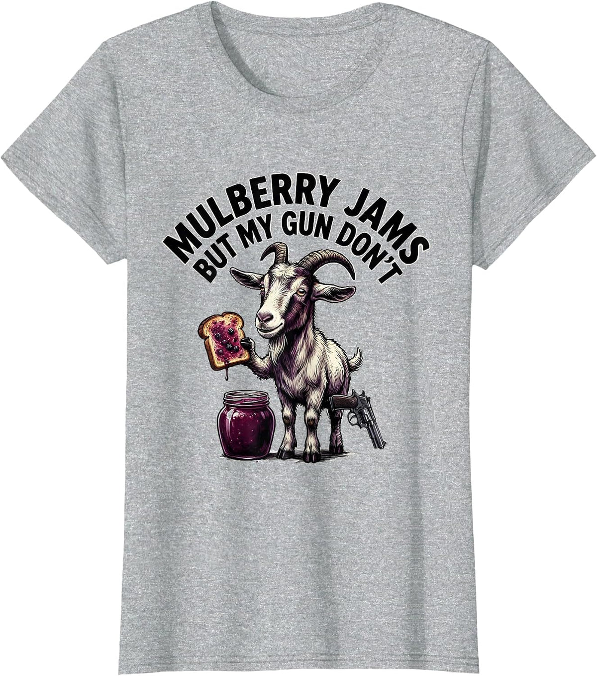Mulberry Jams But My Gun Don't Funny Gun Lover Novelty T-Shirt - Heather Grey