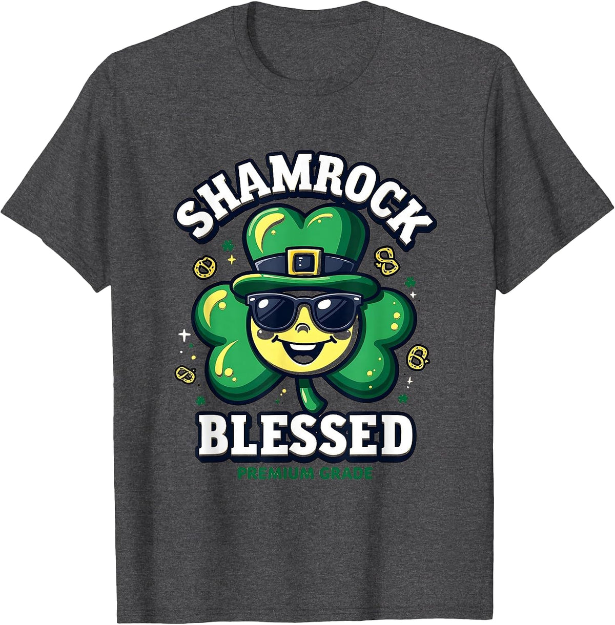 Shamrock Blessed St Patricks Day Design T-Shirt - Dark Heather Grey
