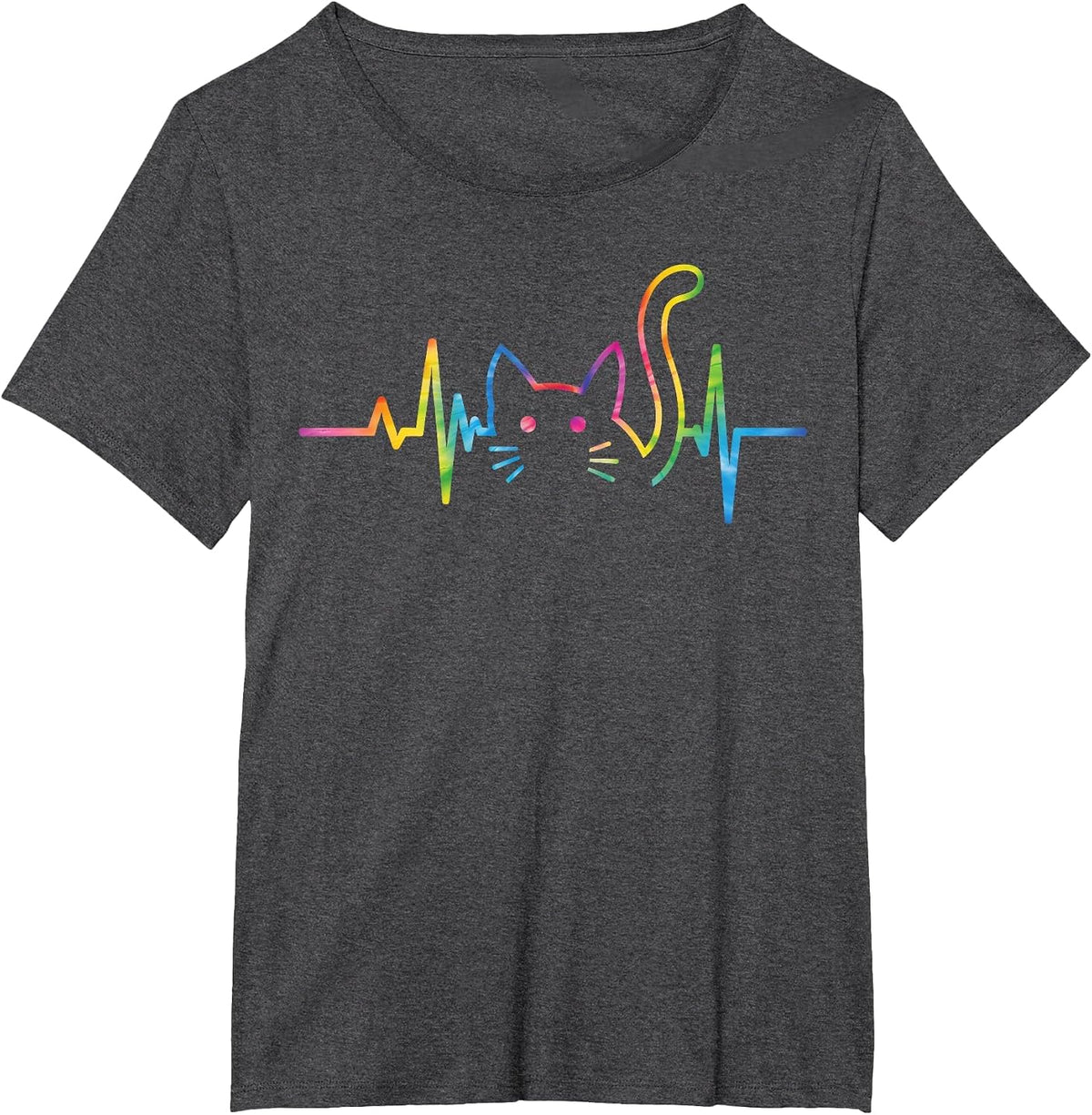 Heartbeat Cat for Women Silhouette Cute Cat Tie Dye Lover T-Shirt - Dark Heather Grey