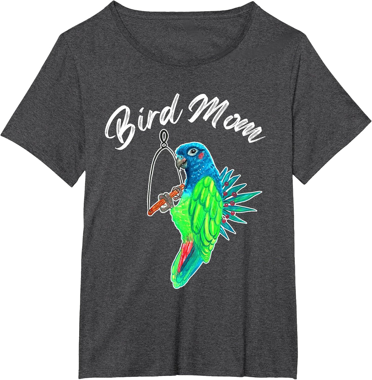 Bird Mom Blue Headed Pionus Parrot Watercolor T-Shirt - Dark Heather Grey