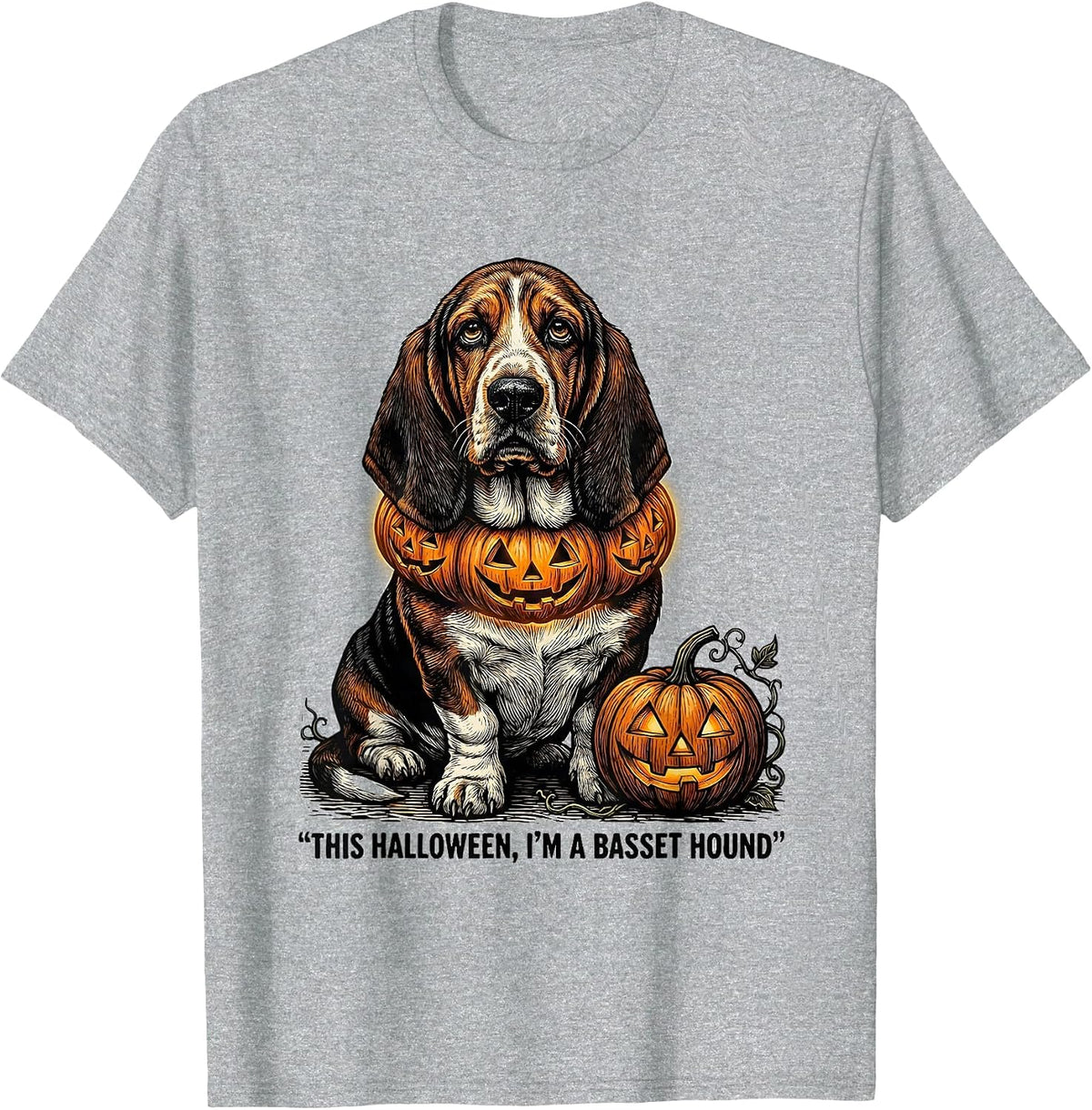 Men's This Halloween, I'm A Basset Hound Cute Dog Breed Halloween T-Shirt - Heather Grey