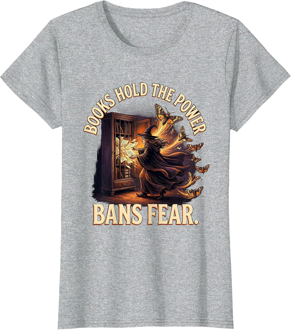 Women's Books Hold The Power Bans Fear Witch Halloween Bookish T-Shirt - Heather Grey