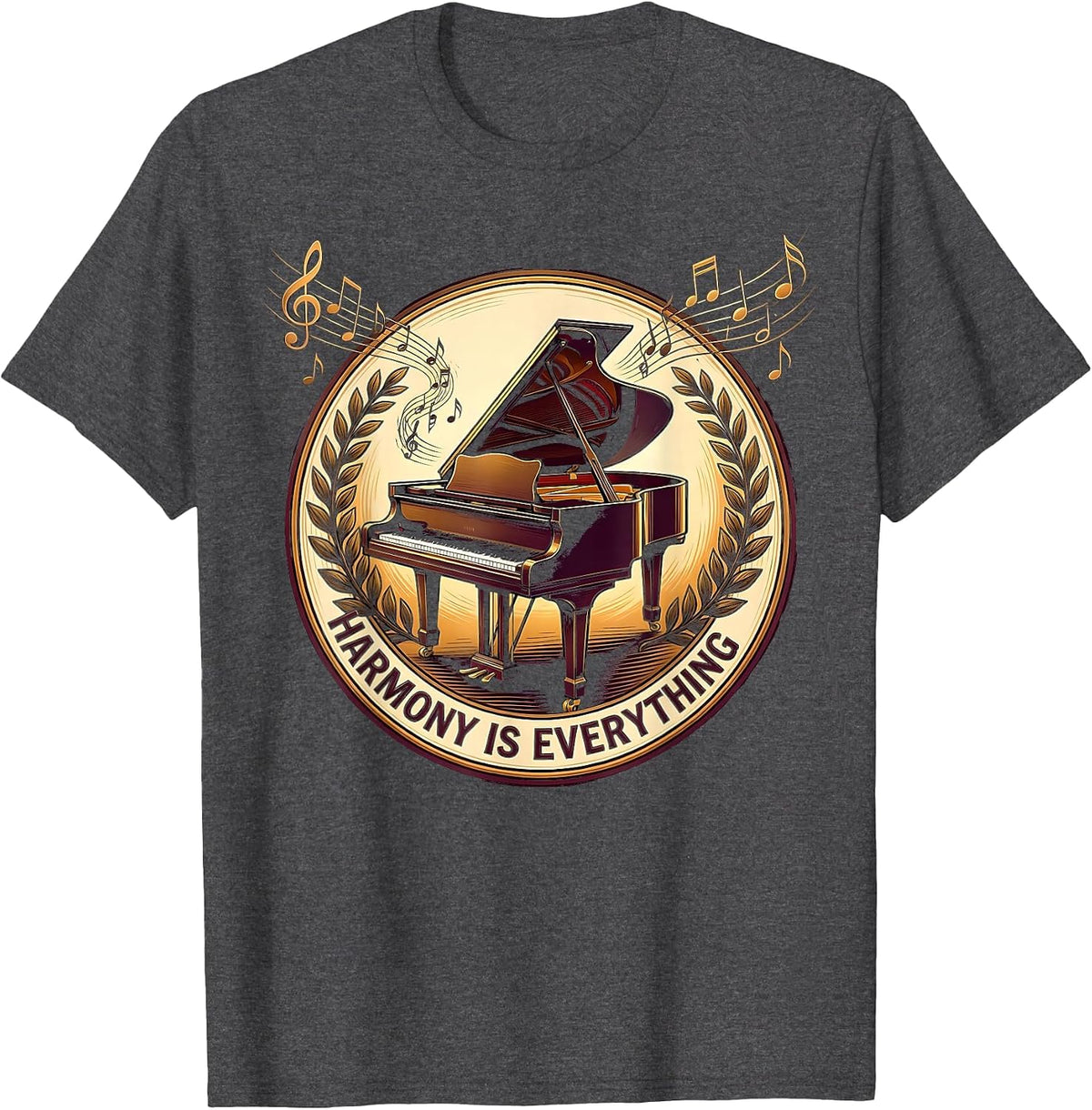 Harmony Is Everything Music Teacher Design T-Shirt - Dark Heather Grey
